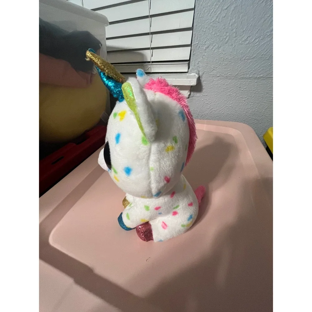 Ty Beanie Boos Harmonie Unicorn White Spotted Plush Glitter Eyes Medium 9 inch